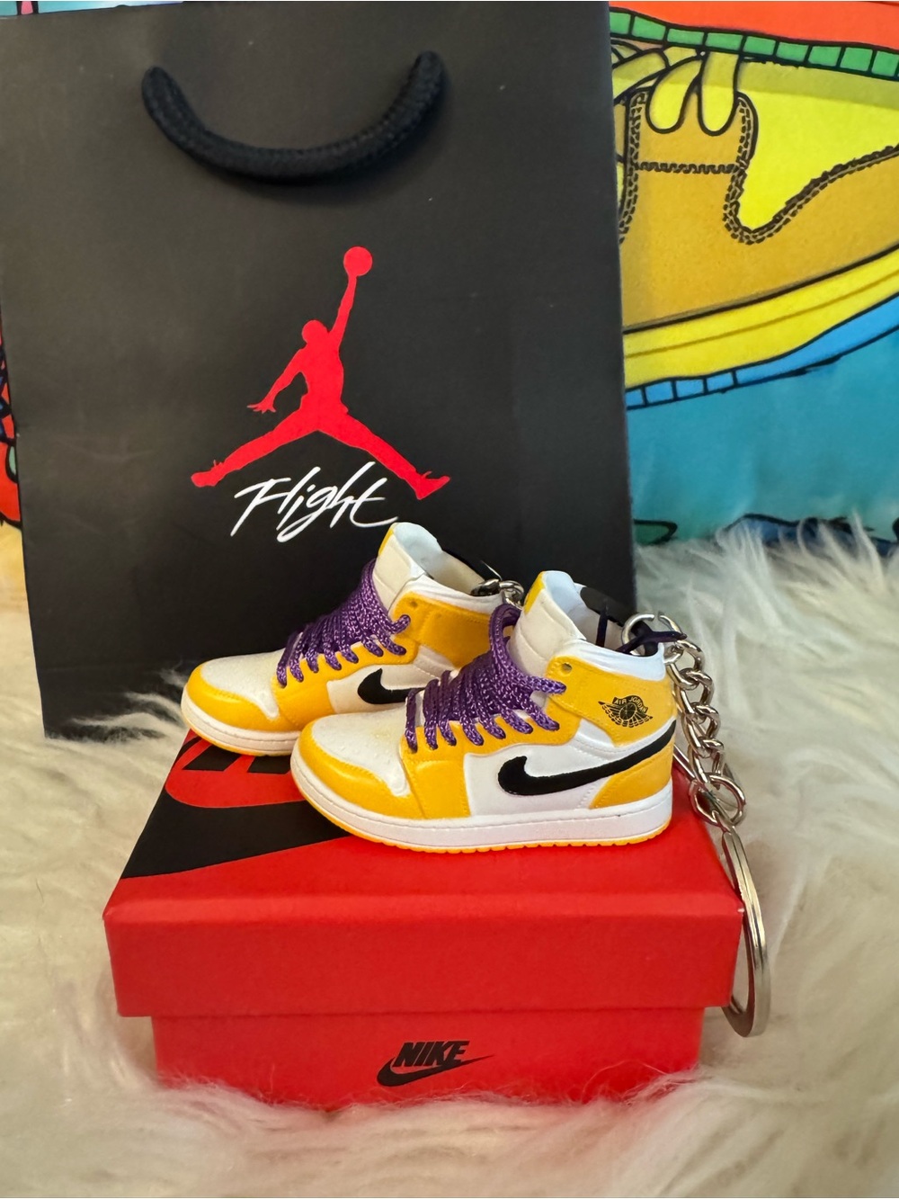 Jordan Mini Sneaker Keychain - Yellow, White, Black, Purple